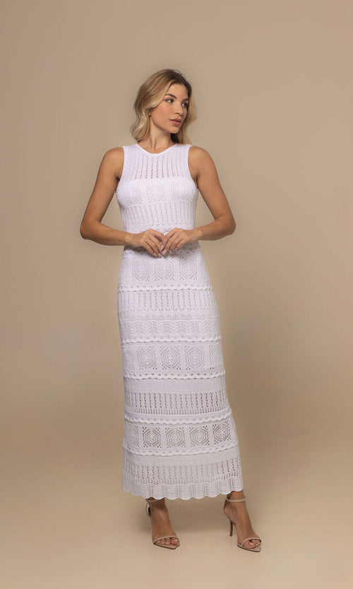 Amalia Off-White Textured Knit Midi Dress | Casa Maly