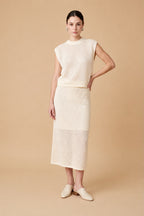 Alba White Open Knit Top & Midi Skirt Set | Casa Maly