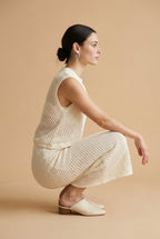 Alba White Open Knit Top & Midi Skirt Set | Casa Maly