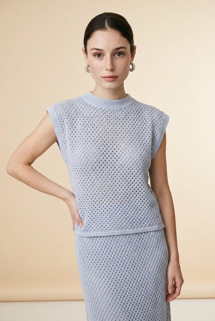 Alba Blue Open Knit Top & Midi Skirt Set | Casa MalyAlba Set | Casa Maly
