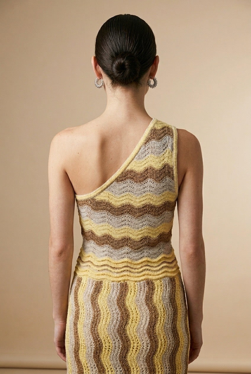 Riviera Yellow & Beige One-Shoulder Dress | Casa Maly