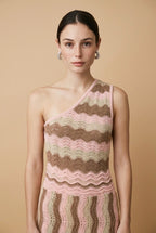 Riviera Pink & Beige One-Shoulder Dress | Casa Maly