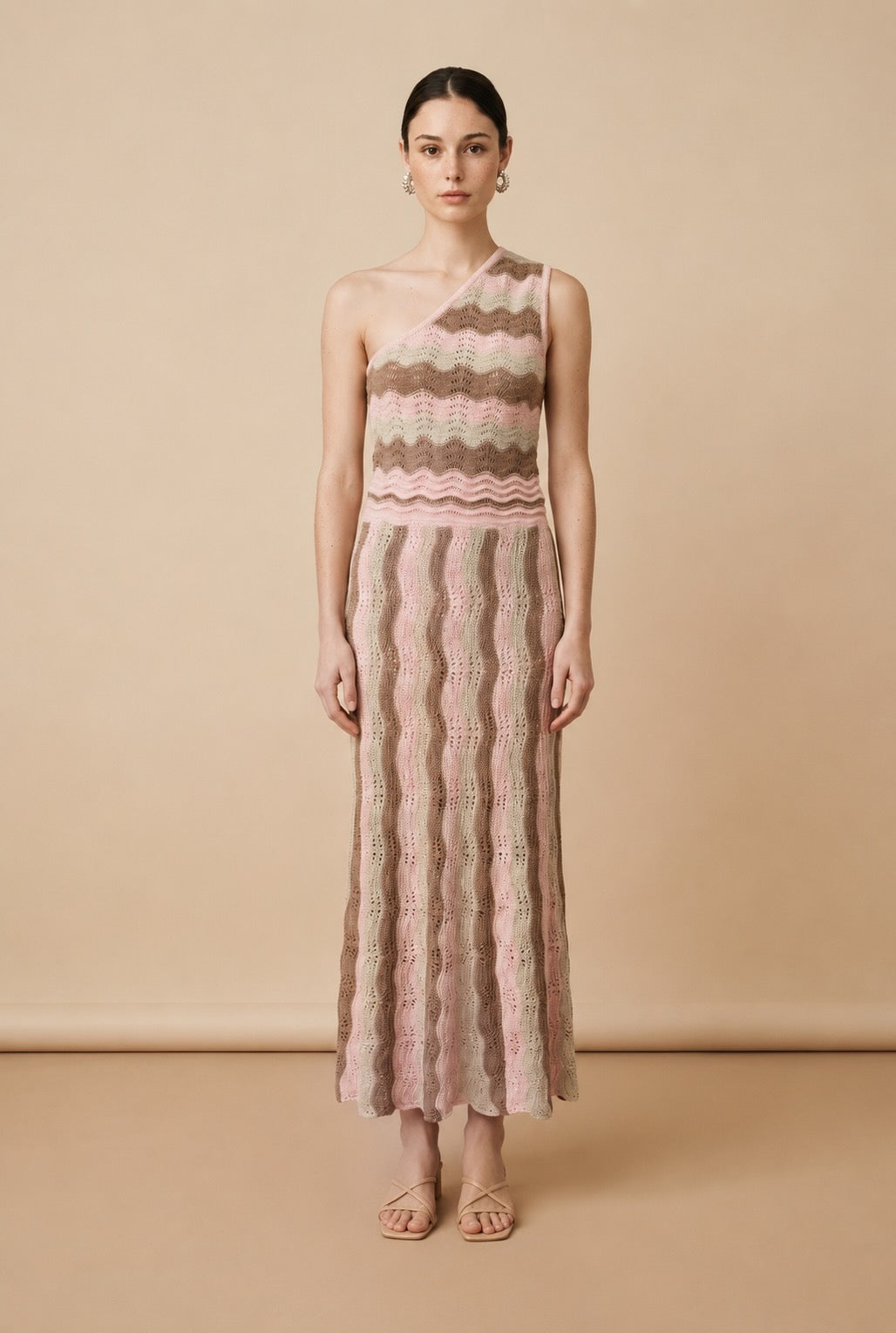 Riviera Pink & Beige One-Shoulder Dress | Casa Maly