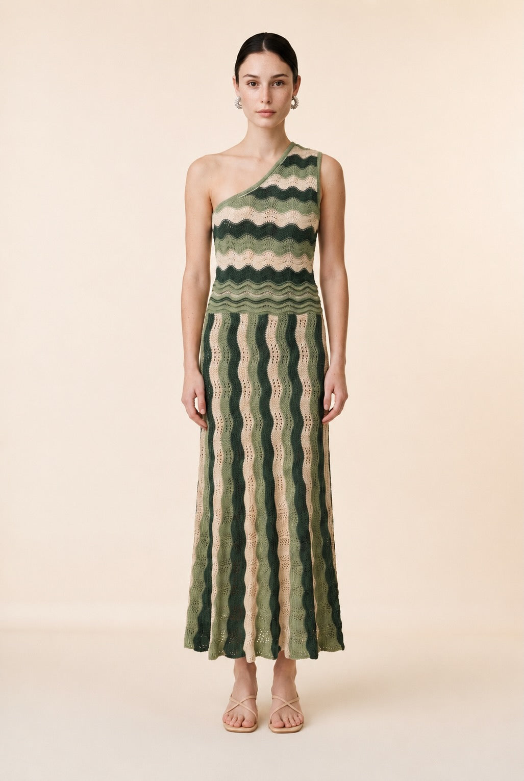 Riviera Green & Beige One-Shoulder Dress | Casa Maly