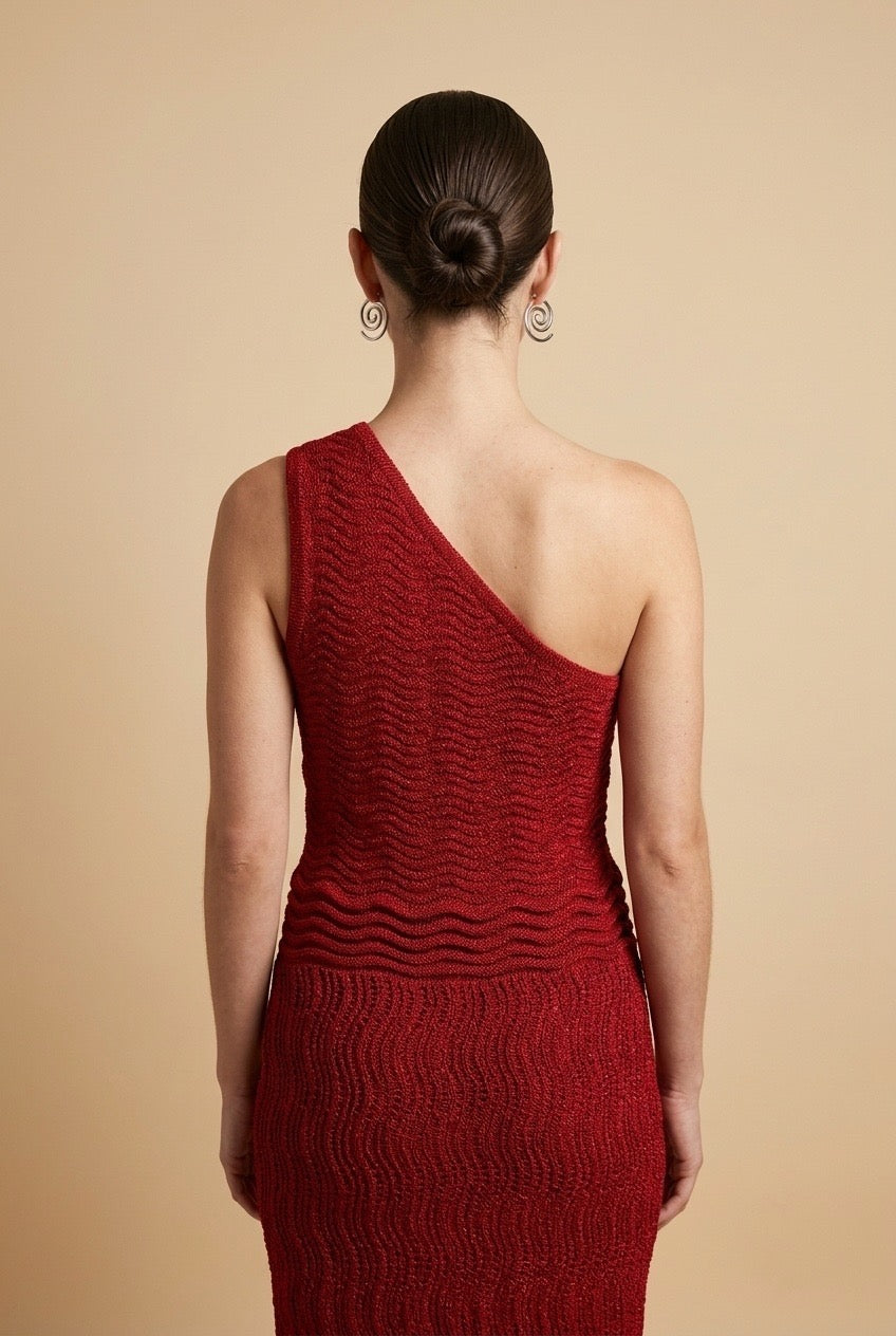 Riviera Red One-Shoulder Dress | Casa Maly