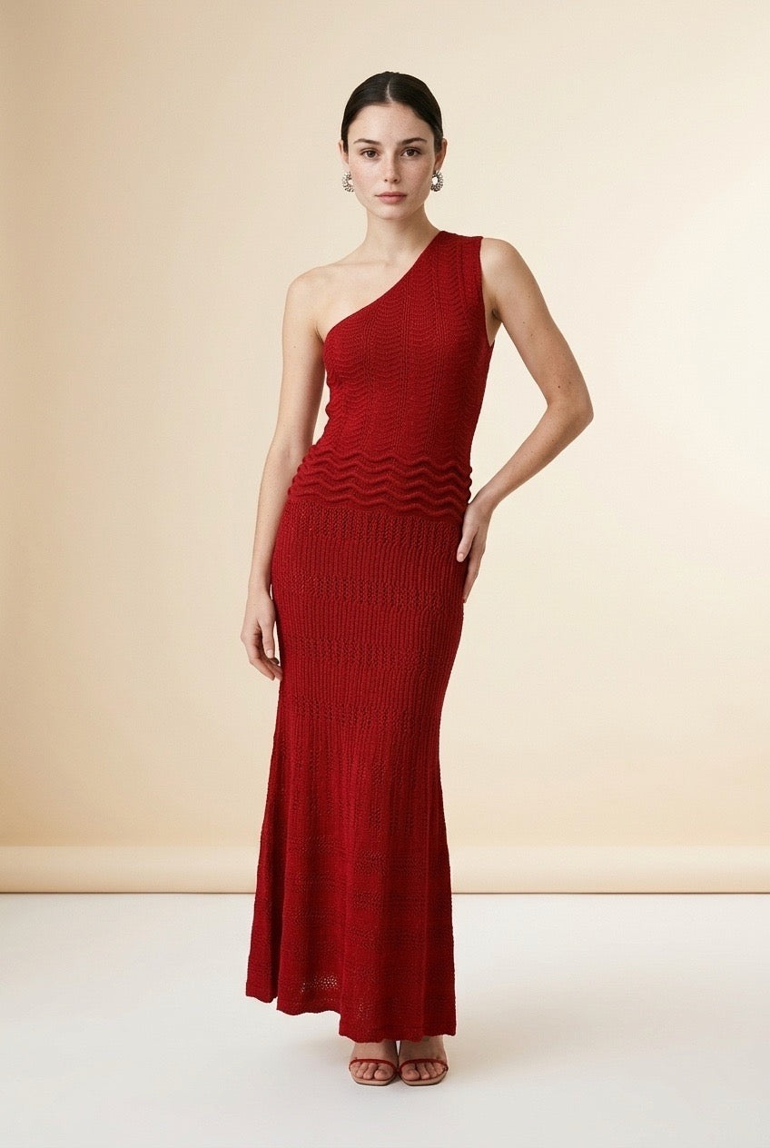 Riviera Red One-Shoulder Dress | Casa Maly