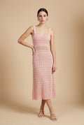 Macaron Ruffle-Strap Openwork Ladder-Stitch Midi Dress in Baby Pink | Casa Maly