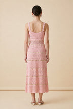 Macaron Ruffle-Strap Openwork Ladder-Stitch Midi Dress in Baby Pink | Casa Maly