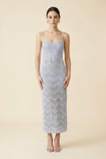 Candy Ribbed and Openwork Chevron Knit Midi Dress in Baby Blue | Casa Maly