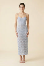 Candy Ribbed and Openwork Chevron Knit Midi Dress in Baby Blue | Casa Maly