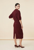 Cashmere Mock-Neck Short-Sleeve Top and Midi Skirt Set in Red | Casa Maly