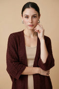 Kimono Open-Knit Slouchy Wide-Sleeve Top in Red | Casa Maly