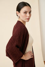 Kimono Open-Knit Slouchy Wide-Sleeve Top in Red | Casa Maly