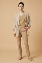 Kimono Open-Knit Slouchy Wide-Sleeve Top in Beige | Casa Maly