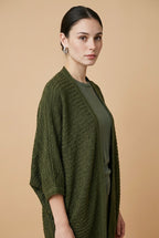 Kimono Open-Knit Slouchy Wide-Sleeve Top in Green | Casa Maly