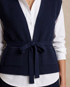 Aura Openwork Crochet Wrap Vest and Midi Skirt Set in Navy | Casa Maly