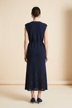 Aura Openwork Crochet Wrap Vest and Midi Skirt Set in Navy | Casa Maly