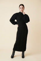 Maia Longo Long-Sleeve Knit Midi Dress in Black | Casa Maly