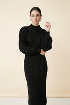 Maia Longo Long-Sleeve Knit Midi Dress in Black | Casa Maly