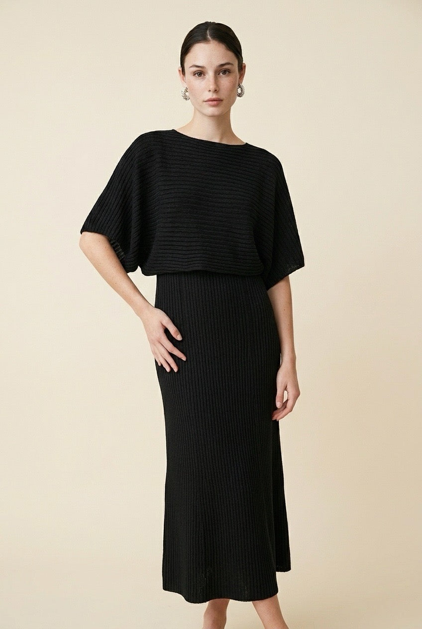 Prisma Black Ribbed Blouse & Skirt Set | Casa Maly