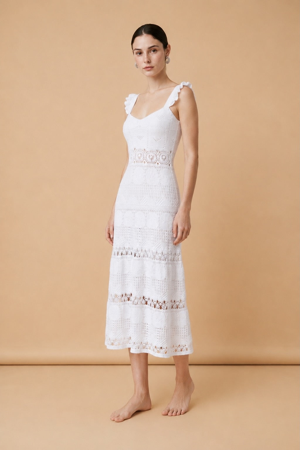 Baiao Multi-Blend Textured Knit Resort Dress in Off-White | Casa Maly