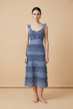 Baiao Multi-Blend Textured Knit Resort Dress in Blue | Casa Maly