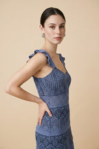 Baiao Multi-Blend Textured Knit Resort Dress in Blue | Casa Maly