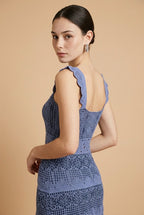 Baiao Multi-Blend Textured Knit Resort Dress in Blue | Casa Maly