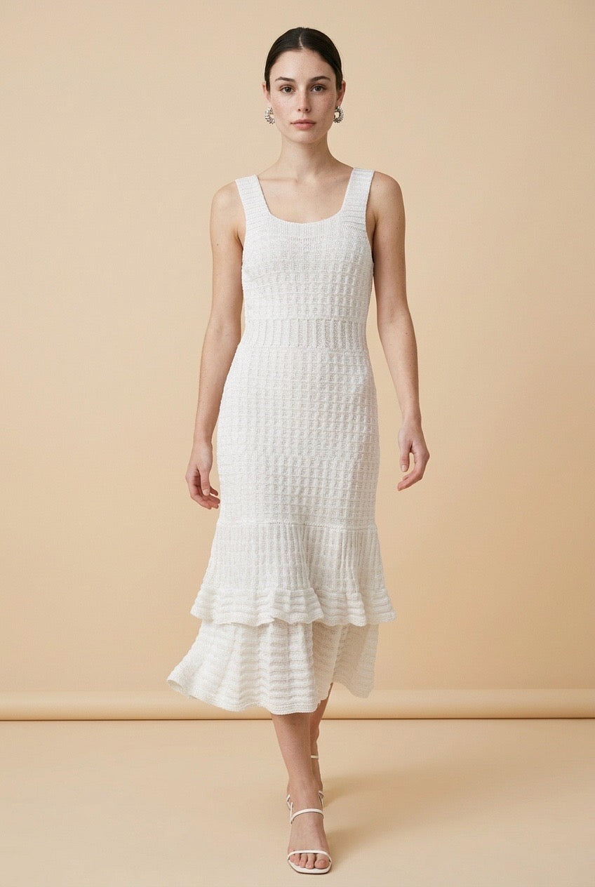 Palmeiras Off White Structured Knit Dress | Casa Maly