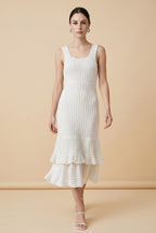Palmeiras Off White Structured Knit Dress | Casa Maly