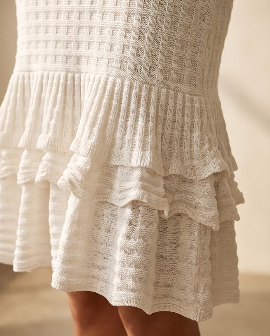 Palmeiras Off White Structured Knit Dress | Casa Maly