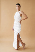 Bossa Nova Textured Knit Coastal Dress in Off-White | Casa Maly