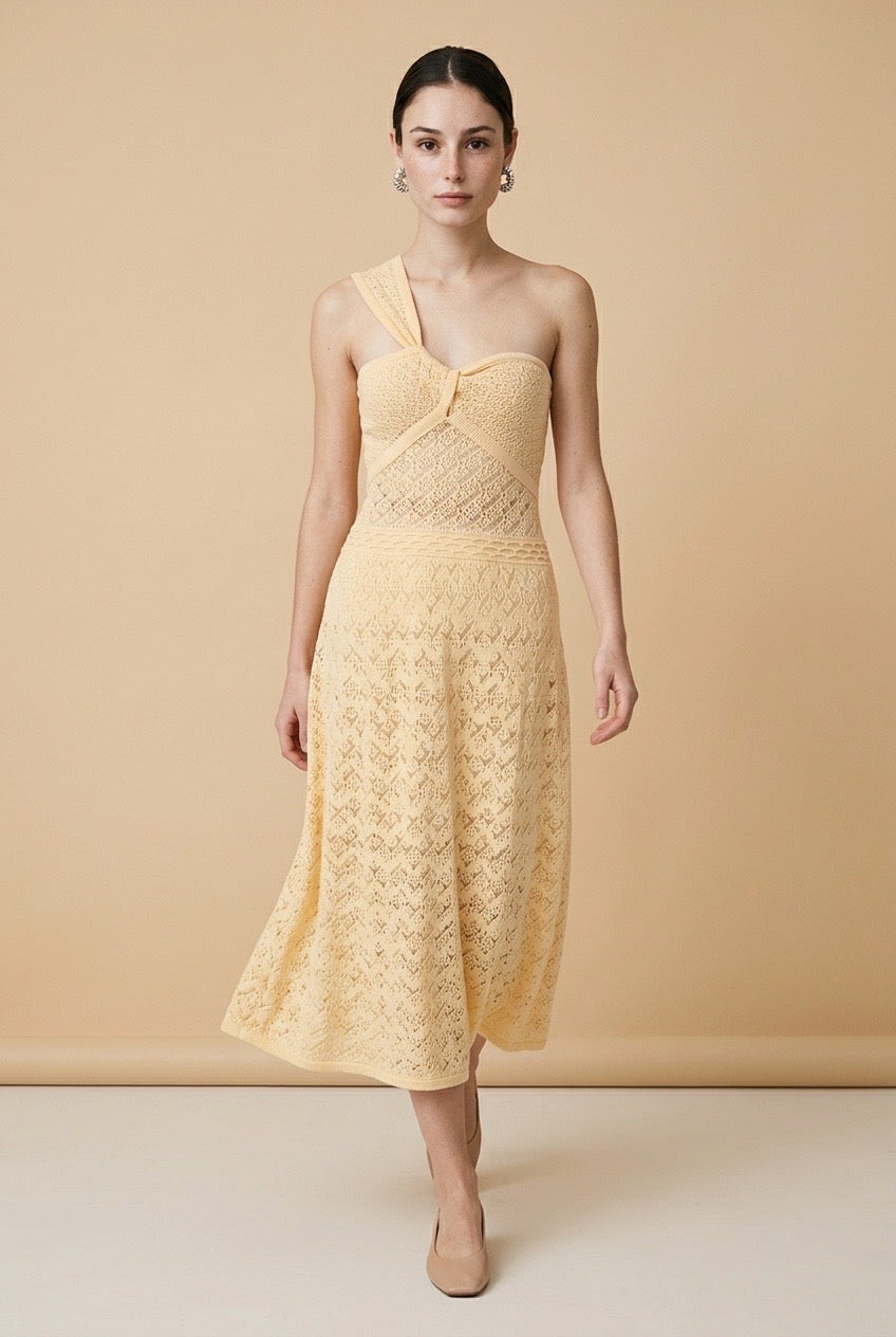 Ipe Fluid Contour Viscose Knit Dress in Beige | Casa Maly