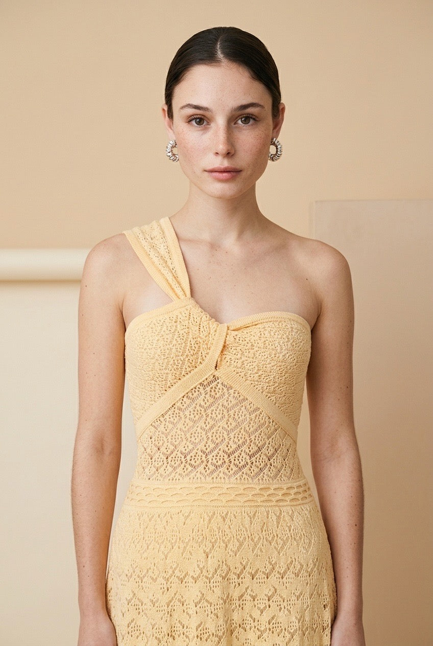Ipe Fluid Contour Viscose Knit Dress in Beige | Casa Maly