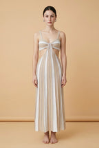 Catalina Listras Striped Lightweight Viscose Knit Dress in Beige | Casa Maly
