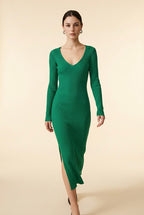 Coracao Soft Viscose Blend Fitted Dress in Green | Casa Maly