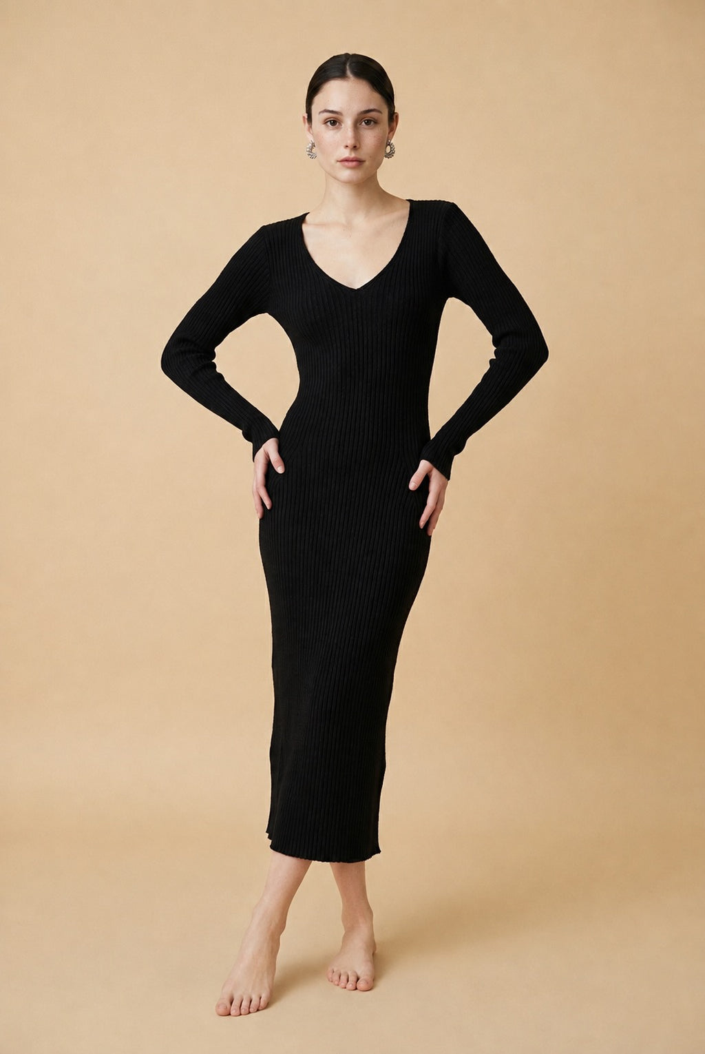Coracao Soft Viscose Blend Fitted Dress in Black | Casa Maly