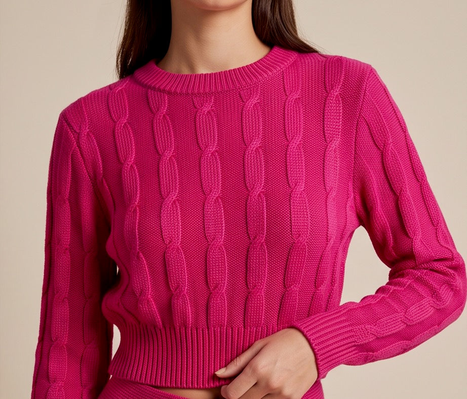Bacana Lightweight Textured Knit Coordinated Set in Fuchsia | Casa Maly