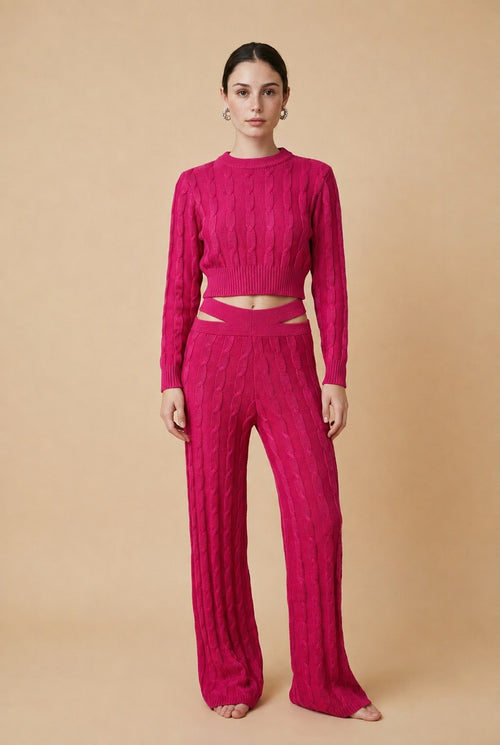 Bacana Lightweight Textured Knit Coordinated Set in Fuchsia | Casa Maly