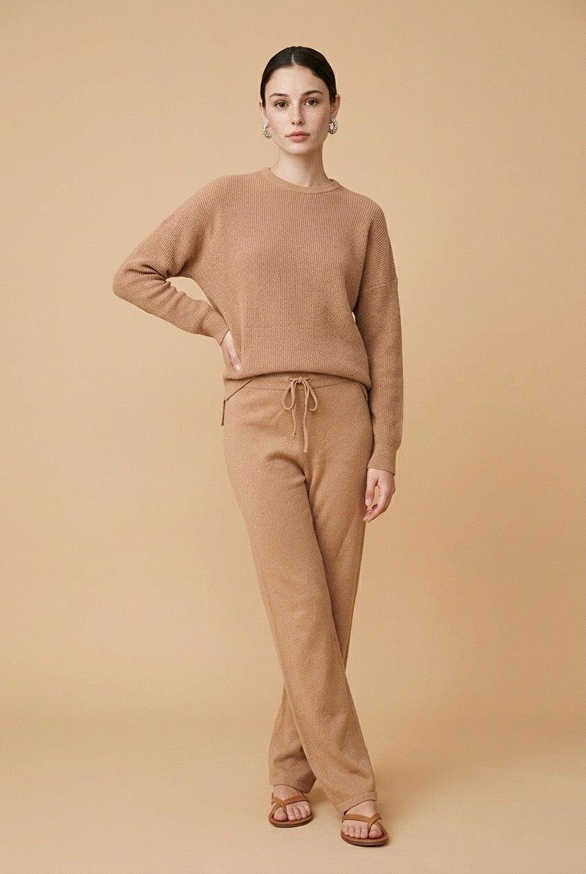 Relaxado Beige Viscose Fine-Knit Lounge Set | Casa Maly