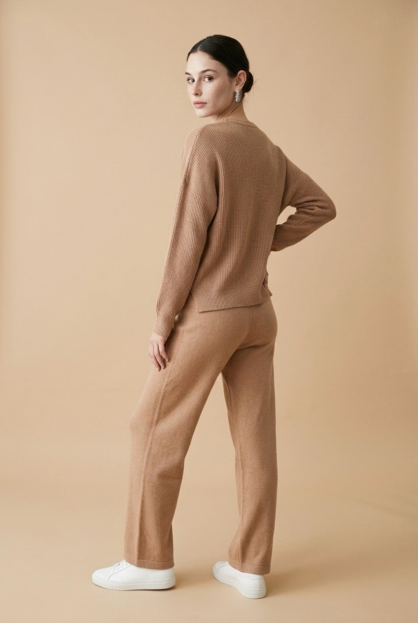 Relaxado Beige Viscose Fine-Knit Lounge Set | Casa Maly
