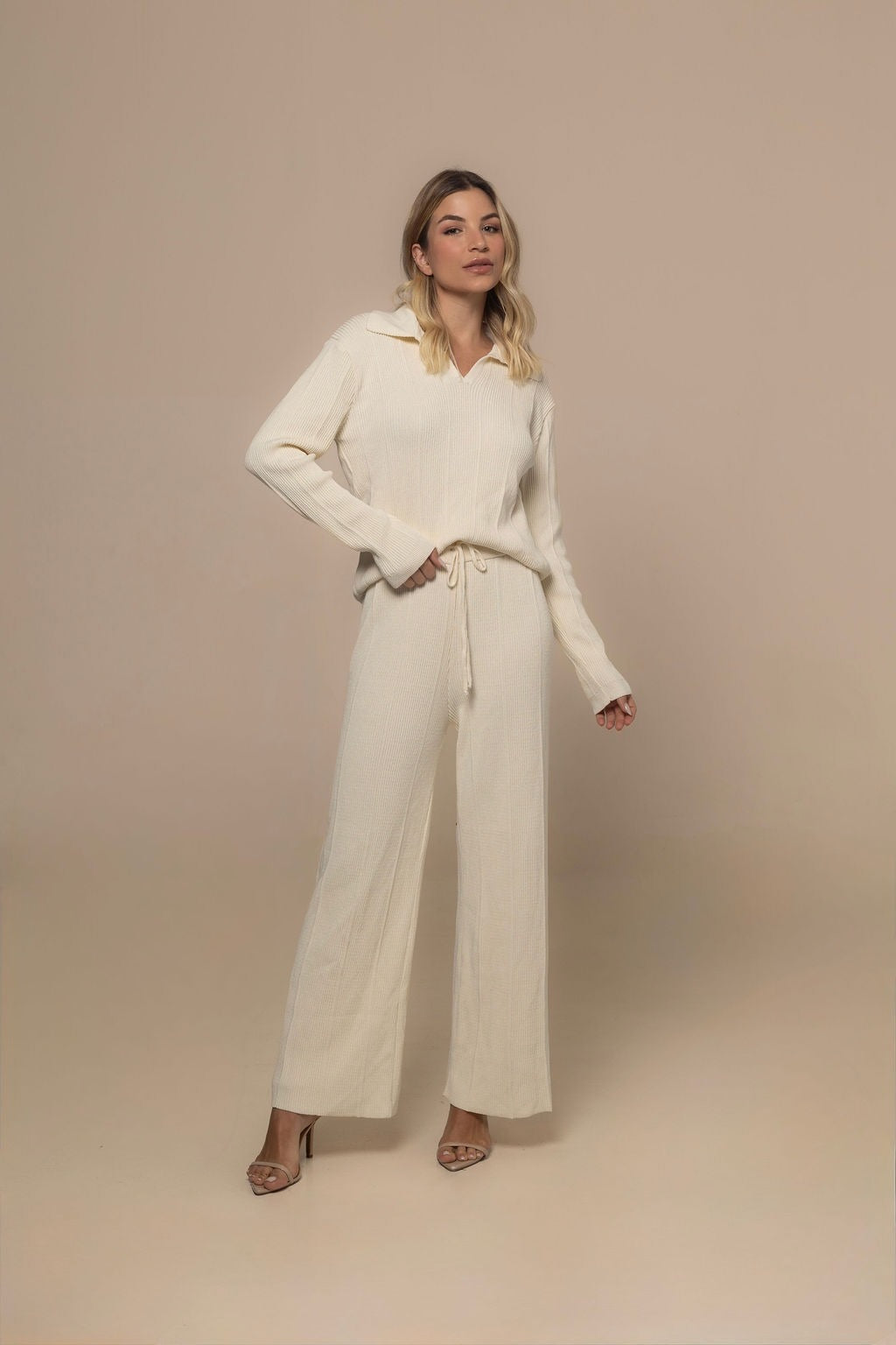 Relaxado Ivory Viscose Fine-Knit Lounge Set | Casa Maly