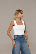 Gema Textured Contour Knit Top in Off White | Casa Maly