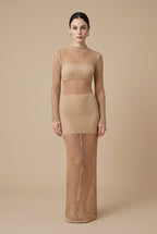 Geraldine Sculpted Viscose Knit Dress in Beige | Casa Maly