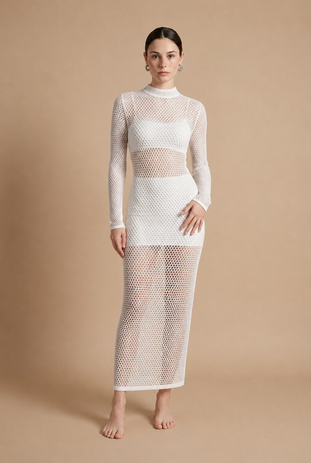 Geraldine Sculpted Viscose Knit Dress in White | Casa Maly