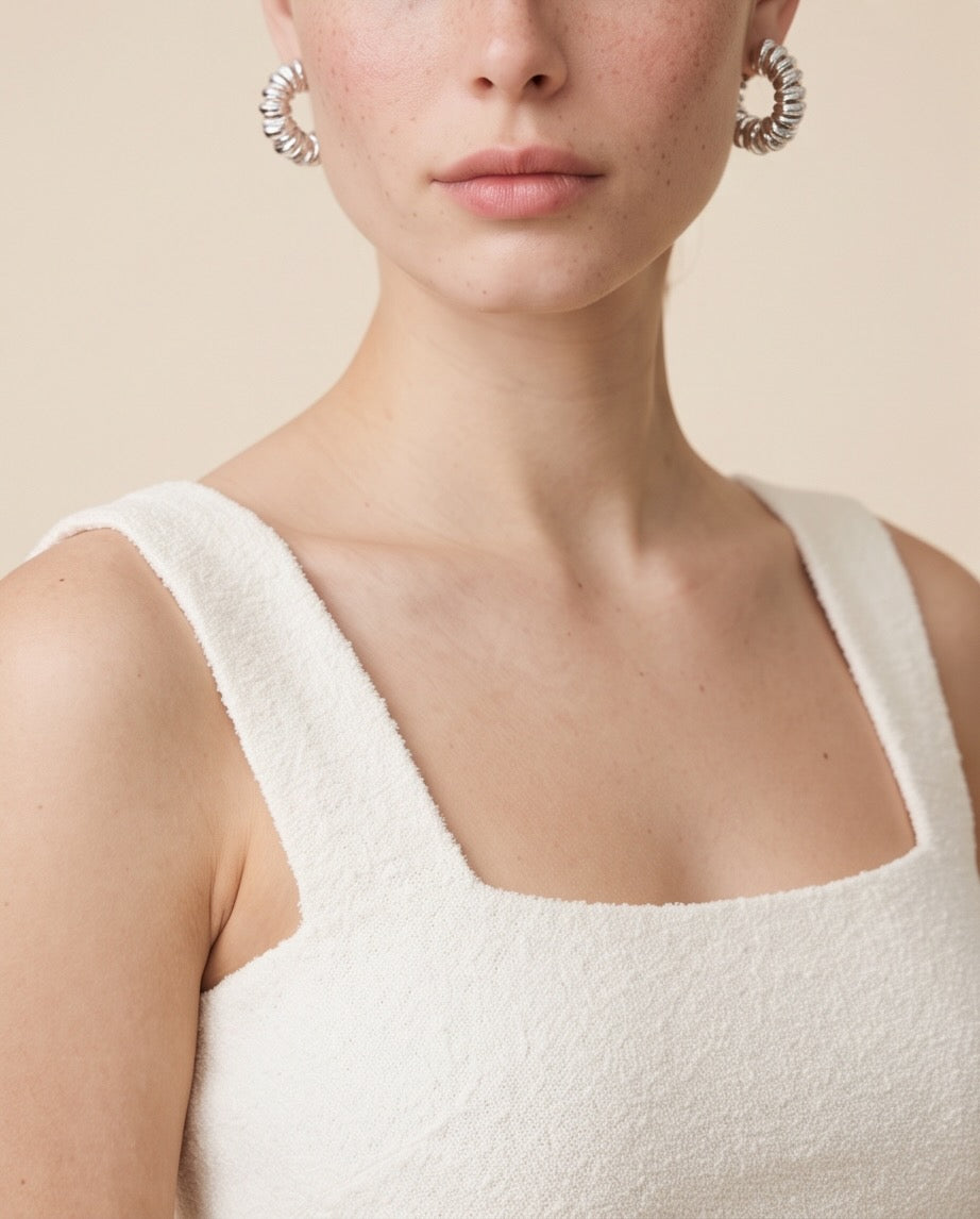 Fita Viscose Blend Contour Knit Top in Off White | Casa Maly