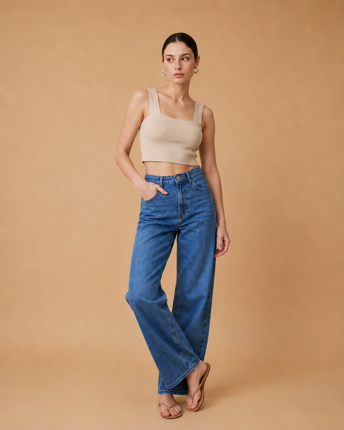 Fita Viscose Blend Contour Knit Top in Beige | Casa Maly