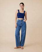 Fita Viscose Blend Contour Knit Top in Navy | Casa Maly