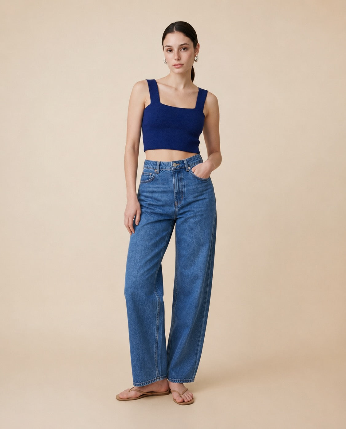 Fita Viscose Blend Contour Knit Top in Navy | Casa Maly