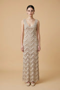 Cristina Multi-Blend Textured Knit Lined Dress in Beige | Casa Maly